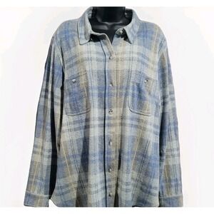 Faherty Women's Legend Sweater Shirt Size XXL Light Gray/Blue Plaid Flannel